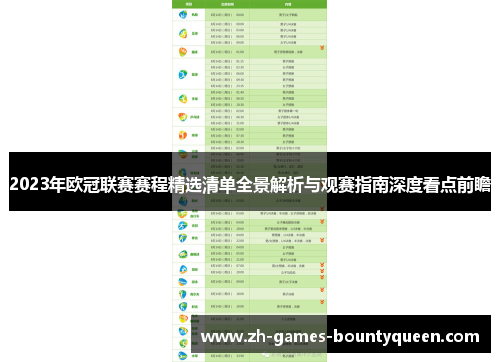 2023年欧冠联赛赛程精选清单全景解析与观赛指南深度看点前瞻